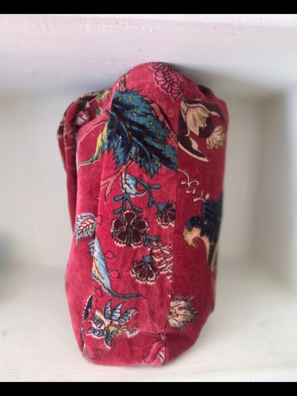 Red Floral Velvet Tote Bag - Picture 6 of 13